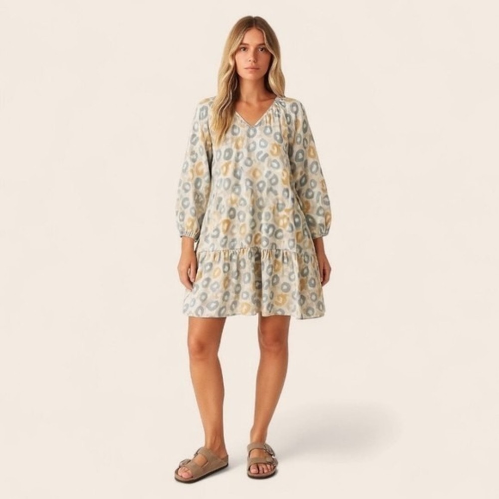 ABLE Hannah Raglan Dress‎ 2X Leopard Print Lagenlook Boho Cotton Babydoll Midi
